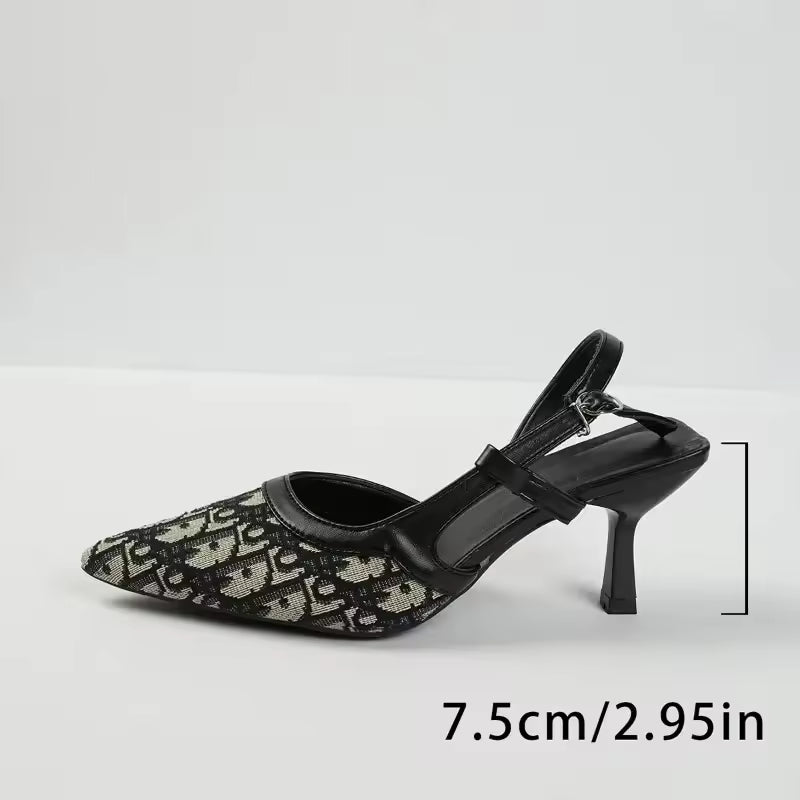 Luxury Black & Grey Kitten Heels